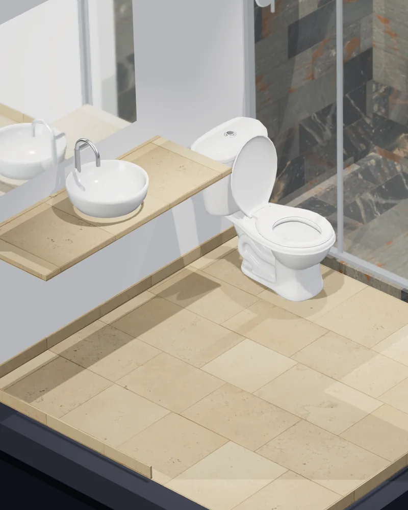 Lavabo y WC de la maqueta, de cerca